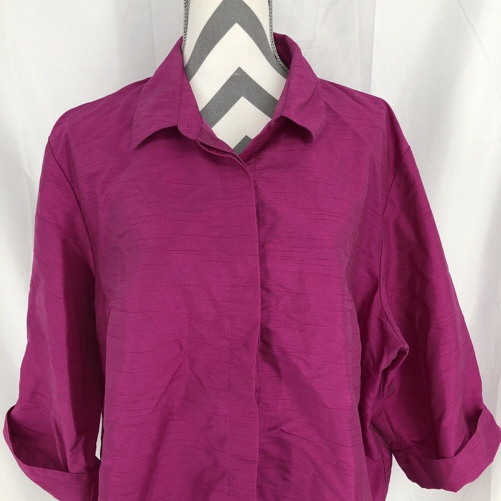 Appleseed's Fuchsia Button Up Cuffed 3/4 Sleeve Blouse 26W Plus